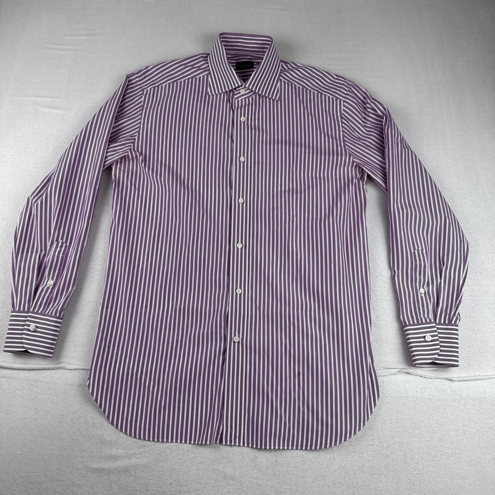 Ermenegildo Zegna Su misura Mens Purple White Stripe Dress Shirt Small Regular